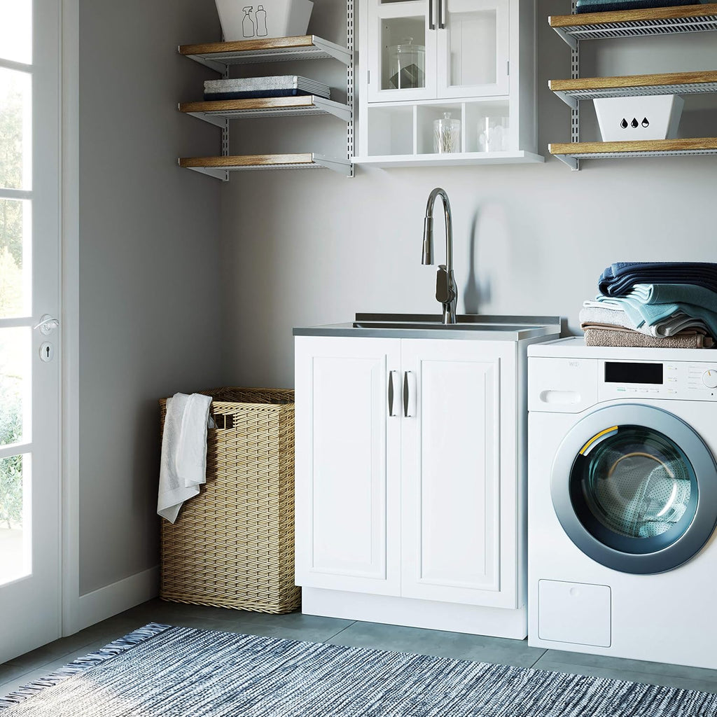 28 inch Laundry Cabinet with Pull-out Faucet and Stainless Steel Sink with 1 Storage Compartment M953