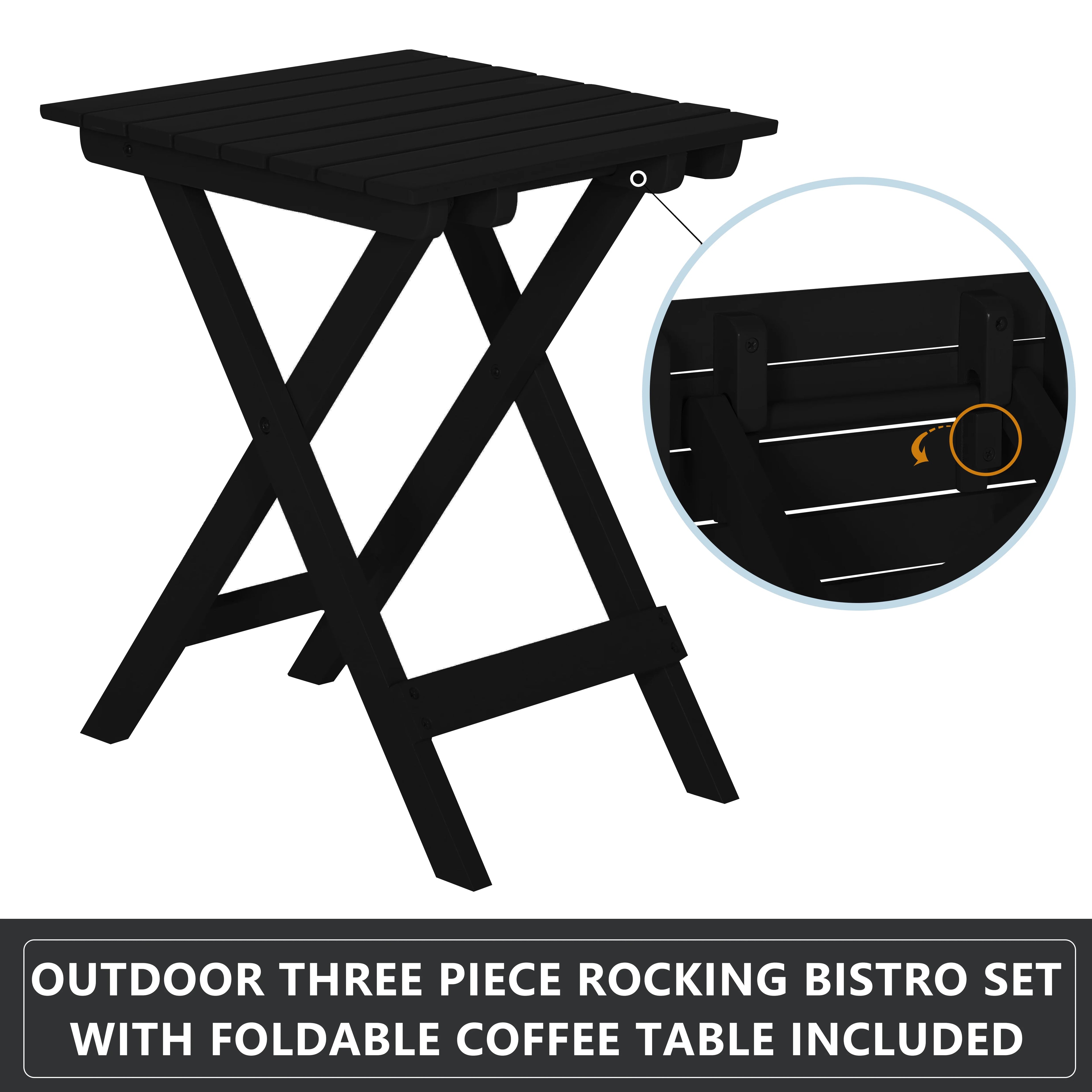 Black Wood Rocking Chair Set of 3 with Foldable Table Y348