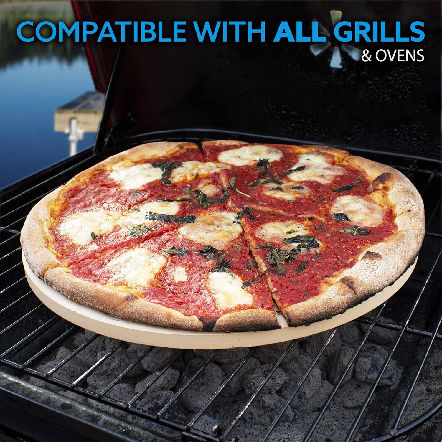 14" Round Cordierite Pizza Stone with Metal Support Stand Pack of 2 D738