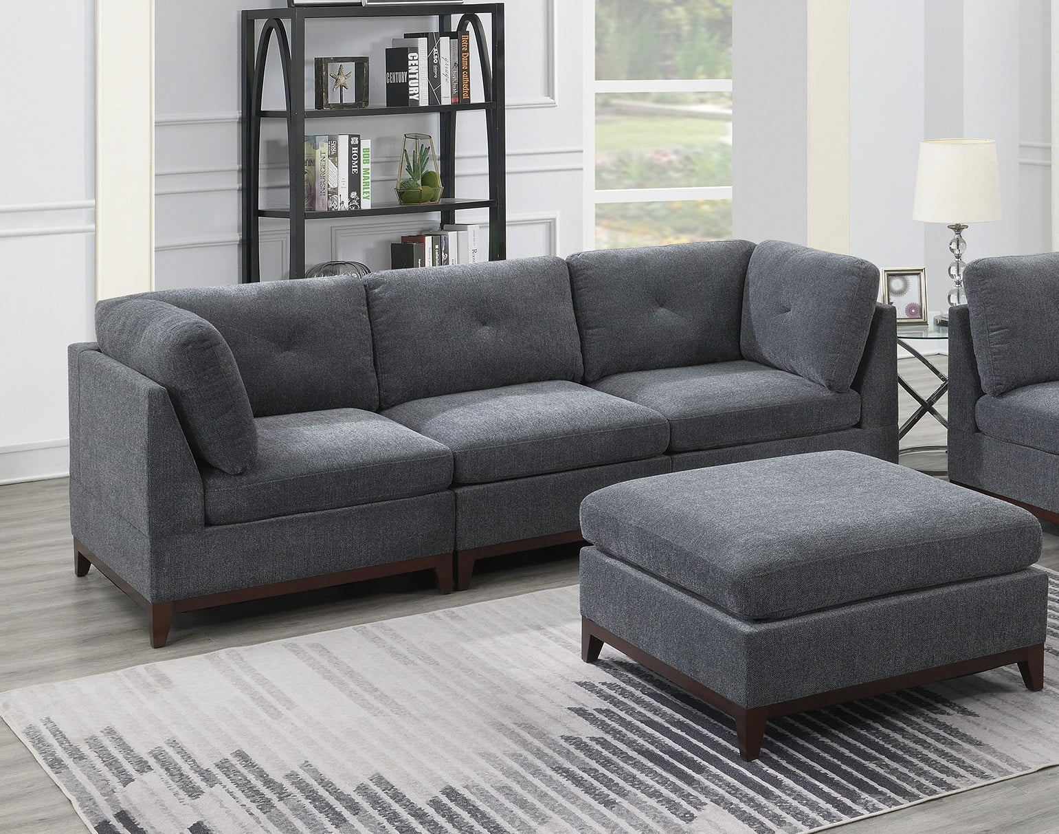 Modular Corner Sofa Set with Ottoman, Ash Gray Chenille M37368