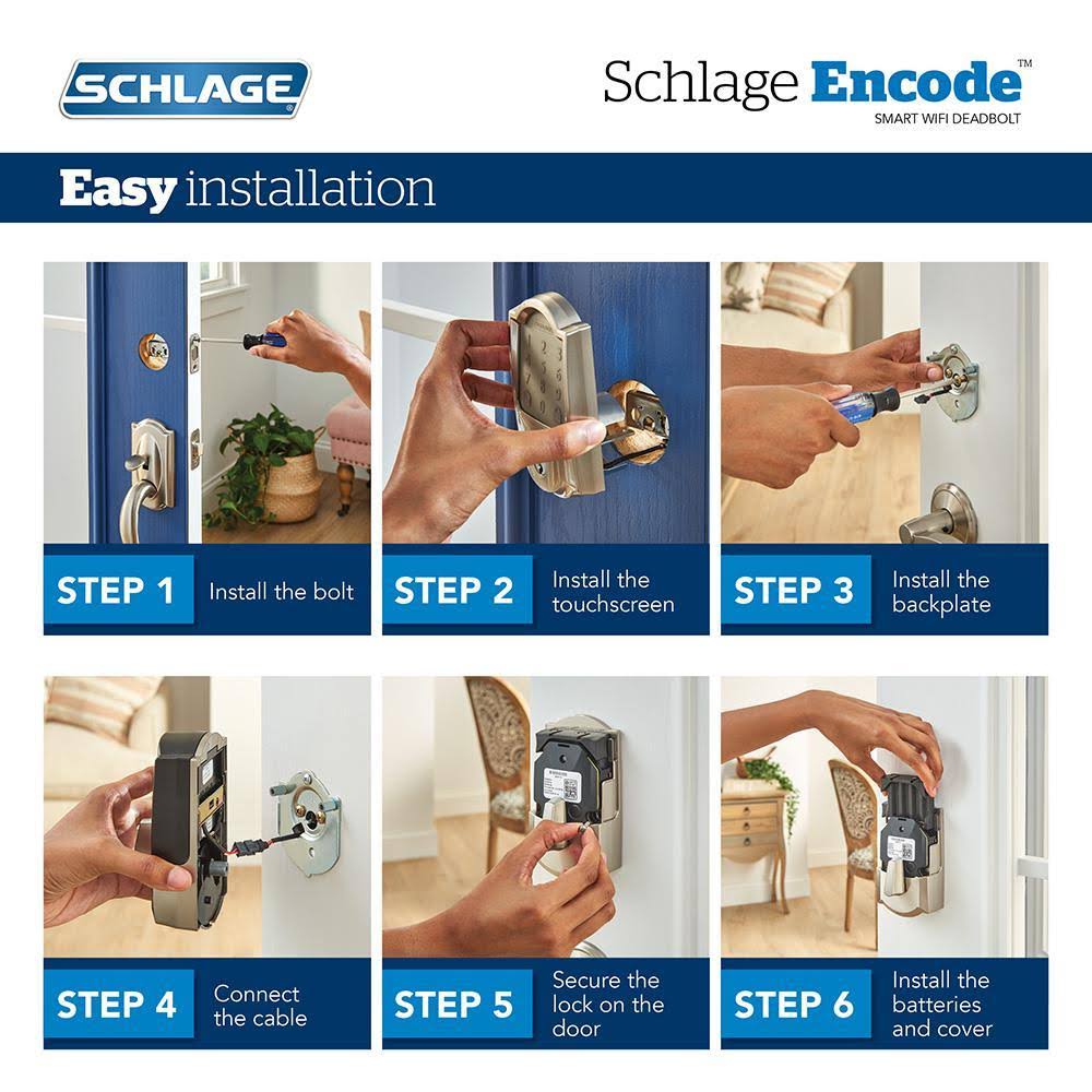 Satin Nickel Smart WiFi Door Lock with Alarm and Accent Lever Handleset H395