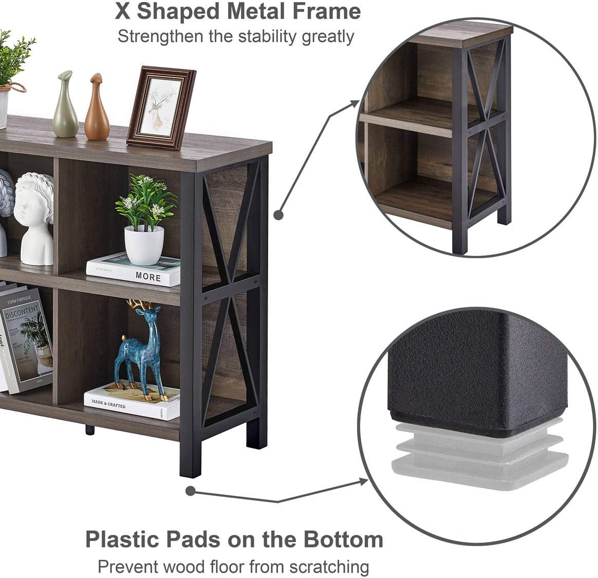 Rustic 6 Cube Storage Organizer with Shelf, Wood and Metal Cubby Bookcase (Walnut Brown, 47 Inch) G877
