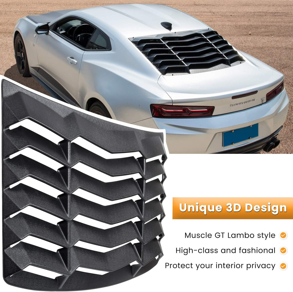Matte Black Rear Side Window Louvers Sun Shade Cover for Chevrolet Camaro 2016-2021 J43873