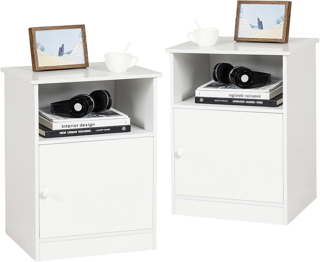 Black Set of 2 Nightstand with Cabinet and Open Drawers G97770