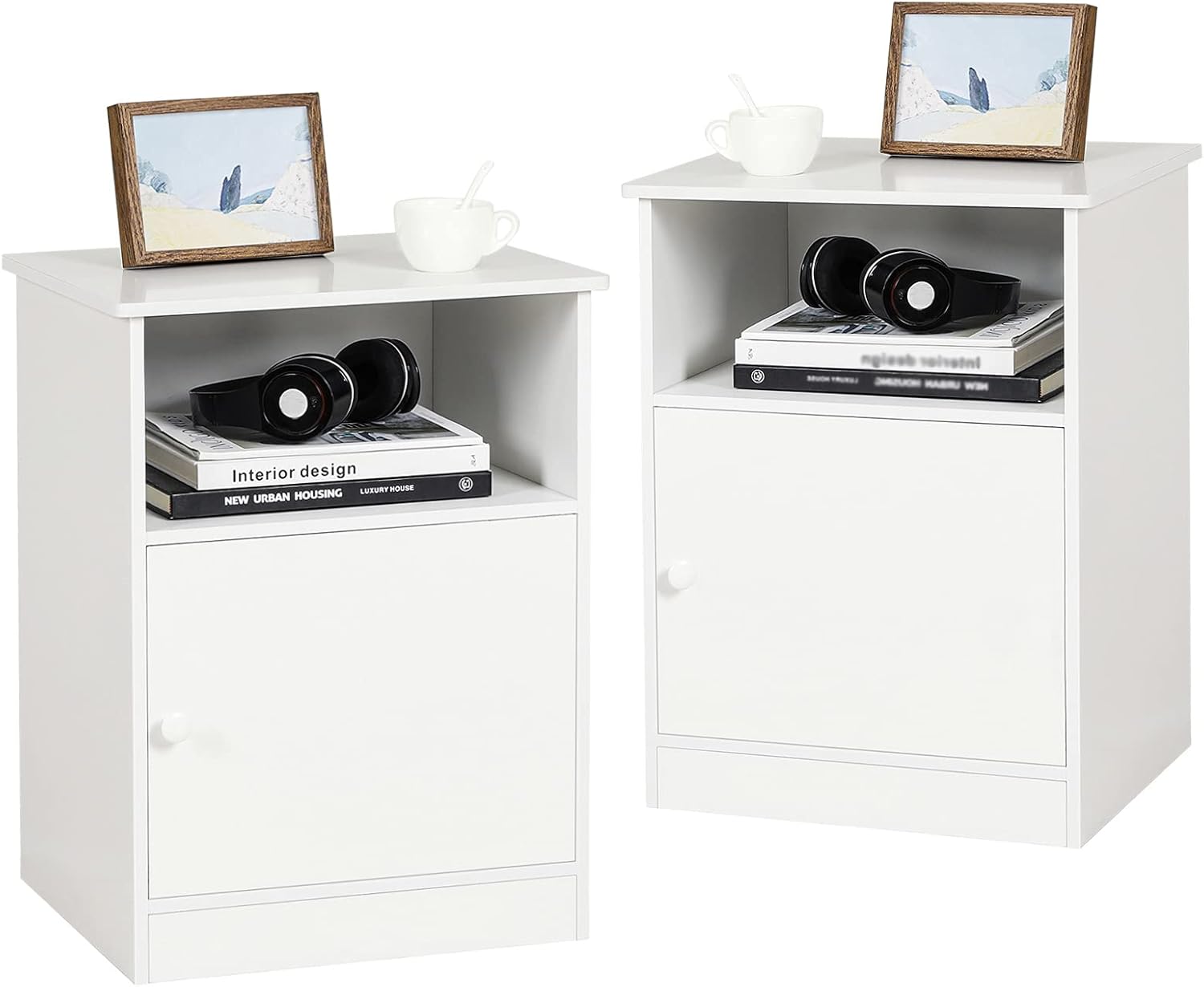 Black Set of 2 Nightstand with Cabinet and Open Drawers G97770