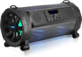 Black Bluetooth Boombox Stereo Speaker with FM Radio, Remote, LED Lights, Rechargeable Battery T8340