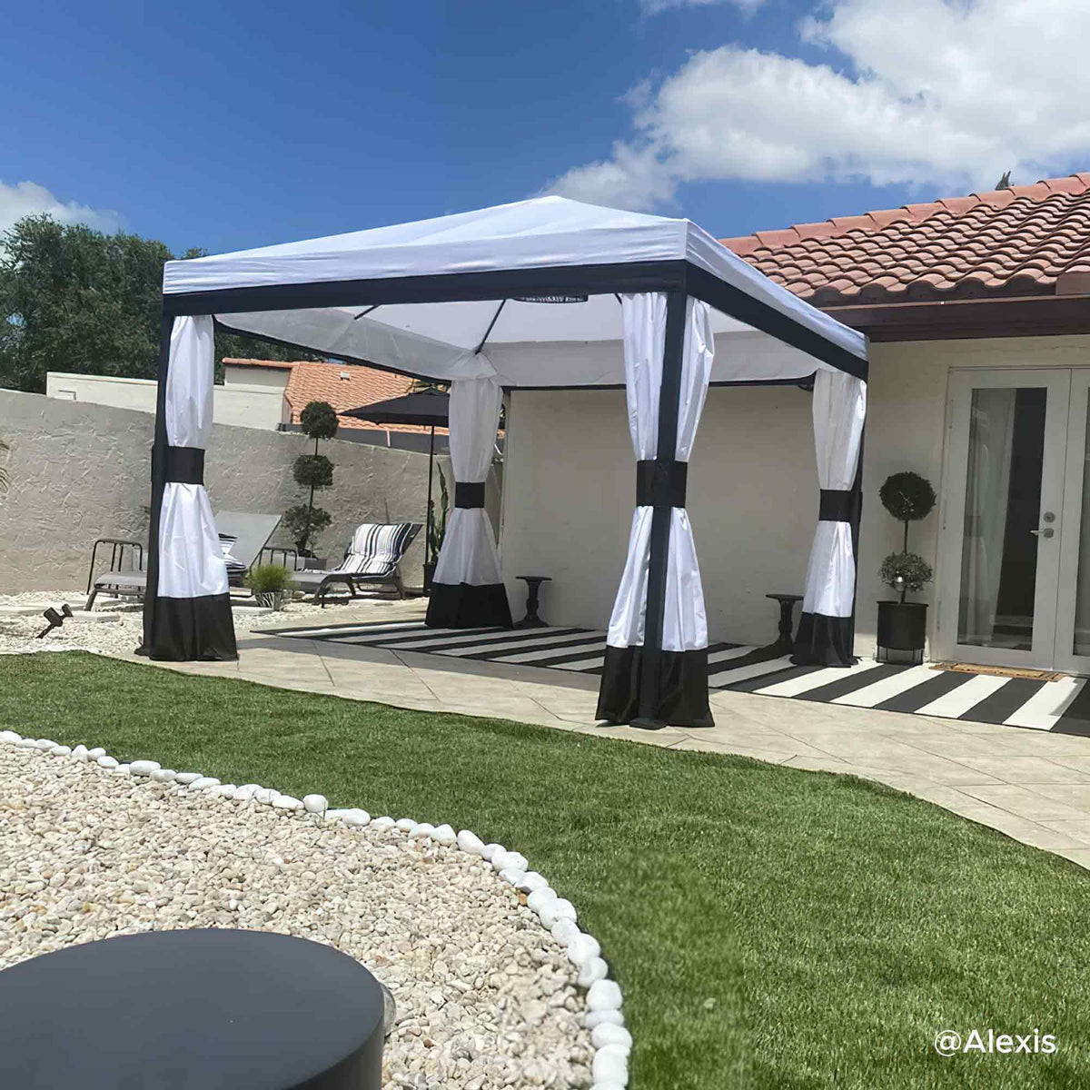 Black and White Steel Gazebo with Mosquito Netting D42017