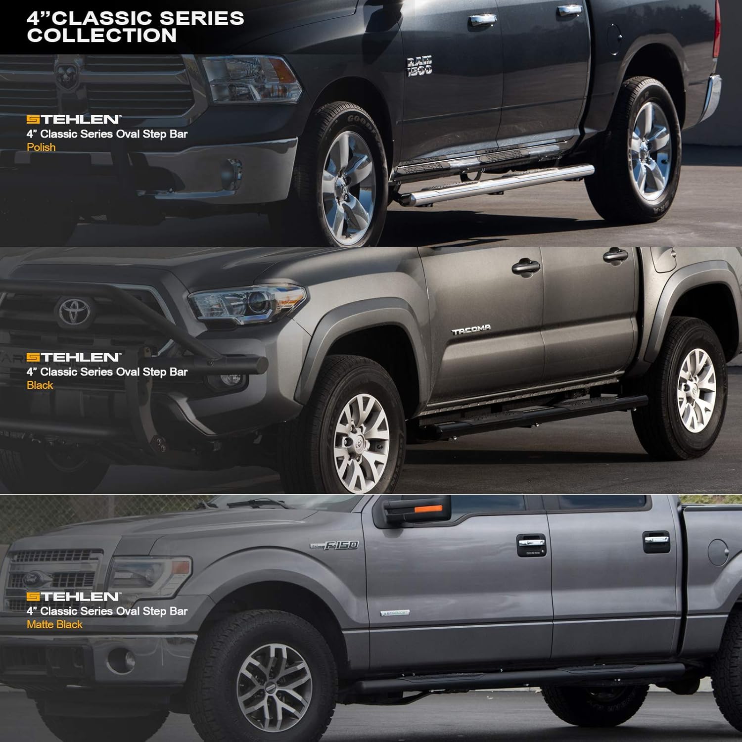 4 Oval Side Step Nerf Bars Matte Black V736
