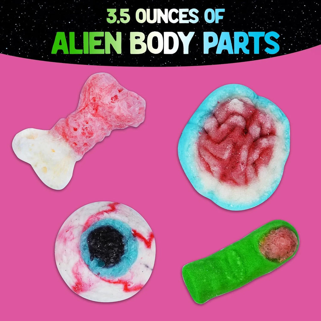 Freeze Dried Candy Variety Pack with Airheads, Skulls, and Alien Body Parts in Spaceship Box C590