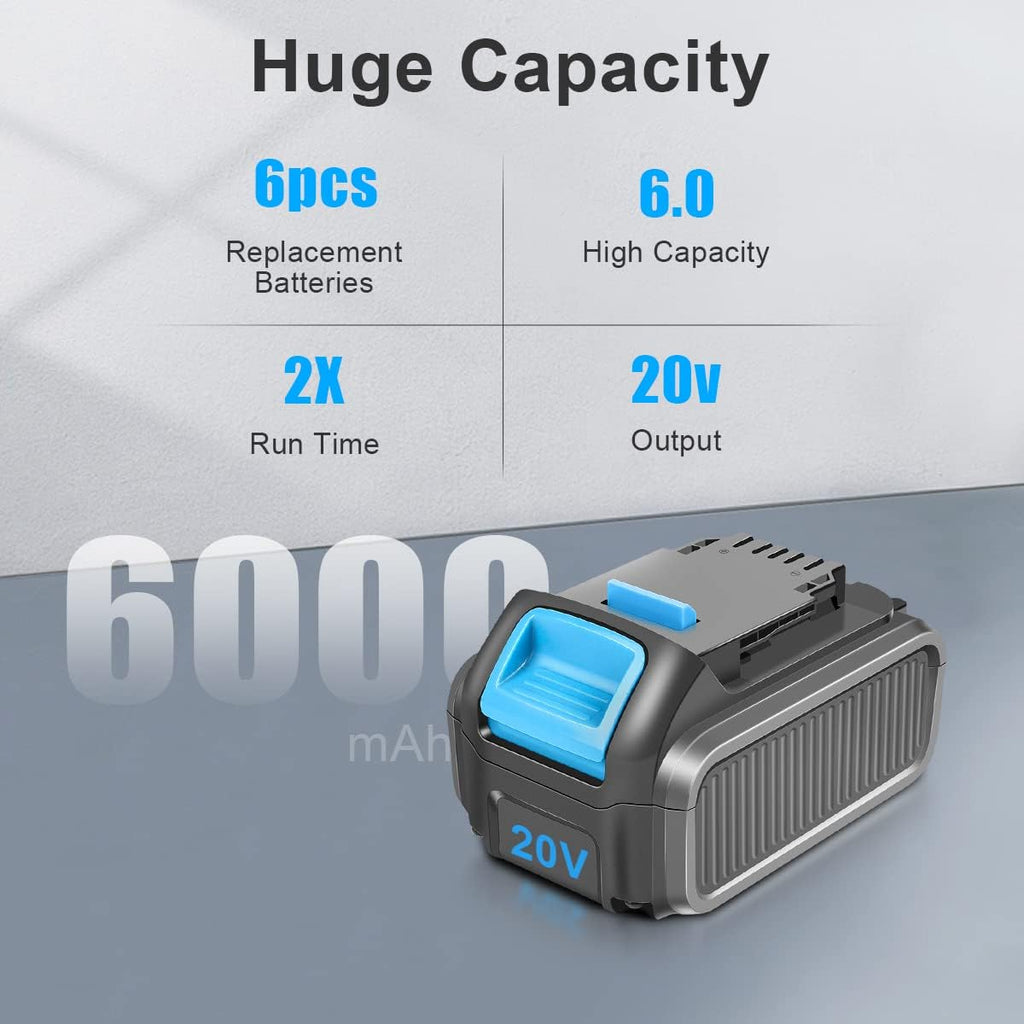 6 Packs 20V 6.0Ah Battery with LED Indicator Y615189