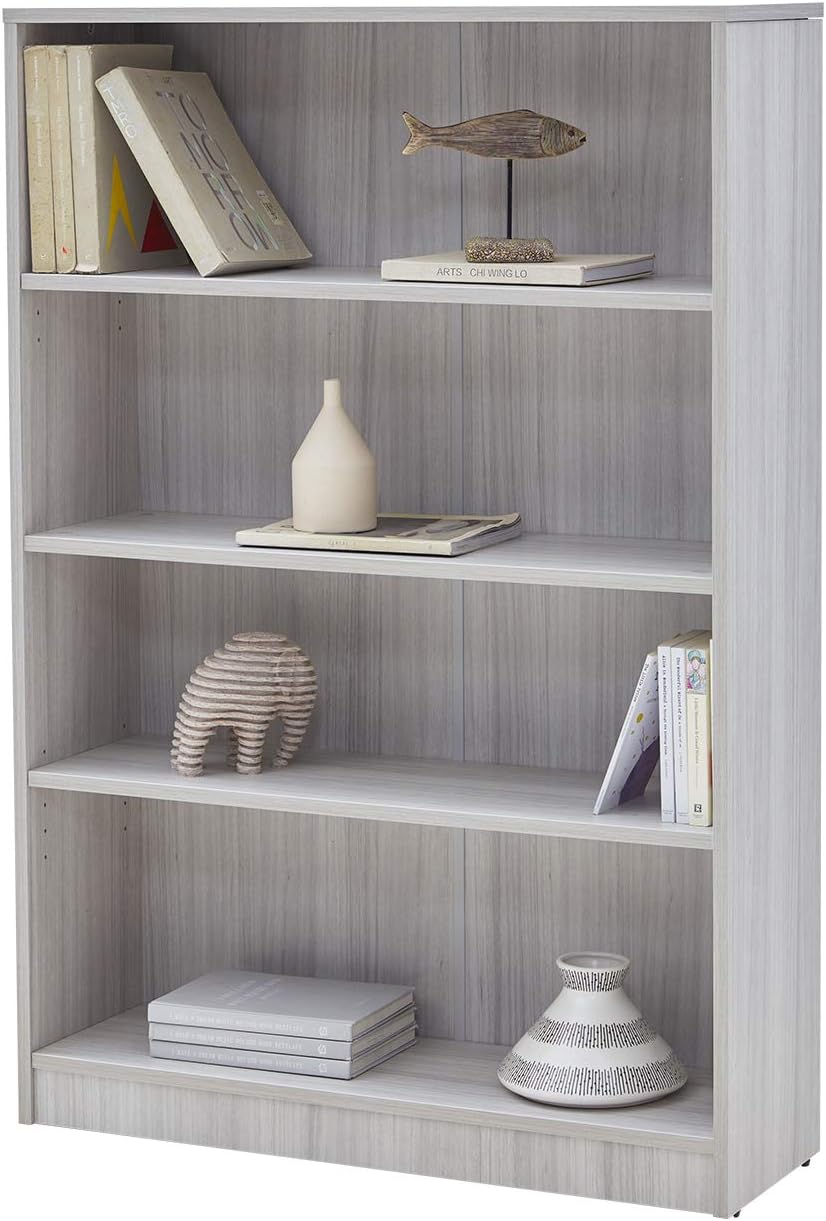 Wood 4-Shelf Bookcase Adjustable Bookshelf, Warm White B30651