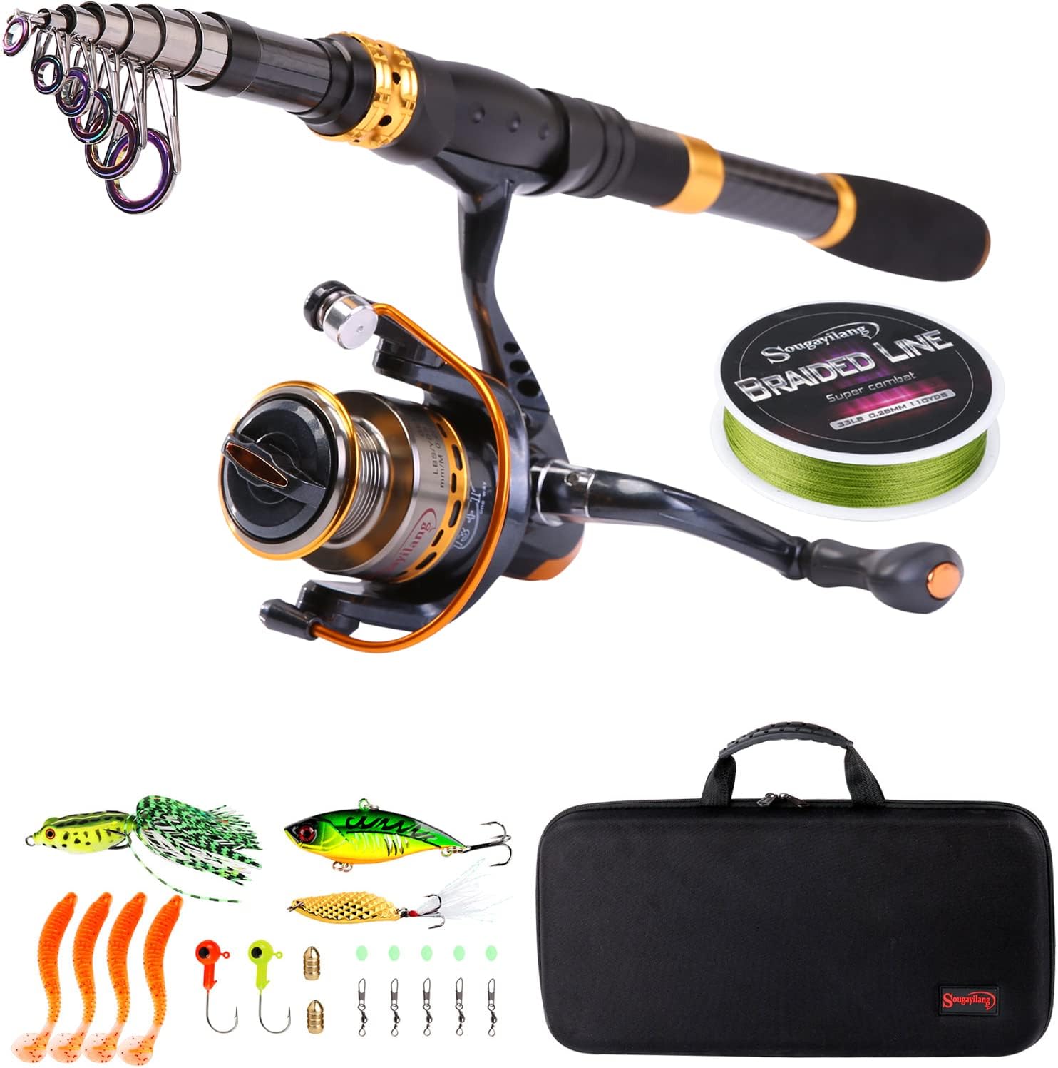 Carbon Fiber Telescopic Fishing Rod with Spinning Reel, Pack of 2 P55446