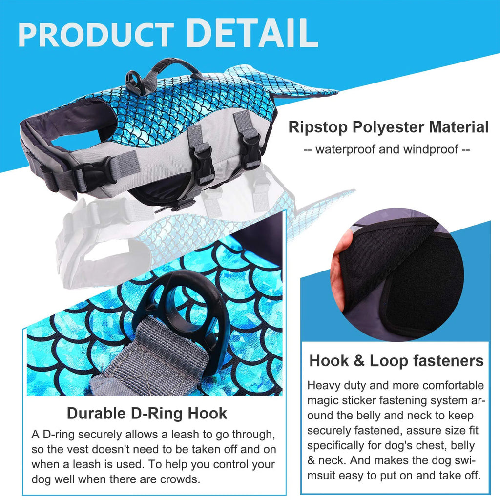 Dog Life Jacket with Rescue Handle, Reflective Adjustable Life Vest D10812