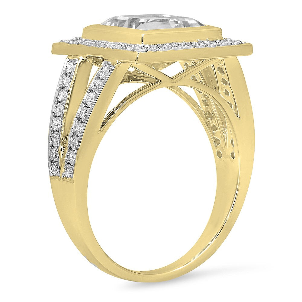 10K Yellow Gold Princess White Sapphire & Round White Diamond Bridal Engagement Ring, Size 5 J495160