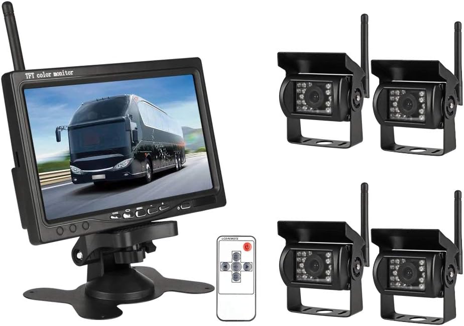 4pcs Wireless Vehicle Backup Cameras Plus 7 Monitor Parking Assistance System D887276