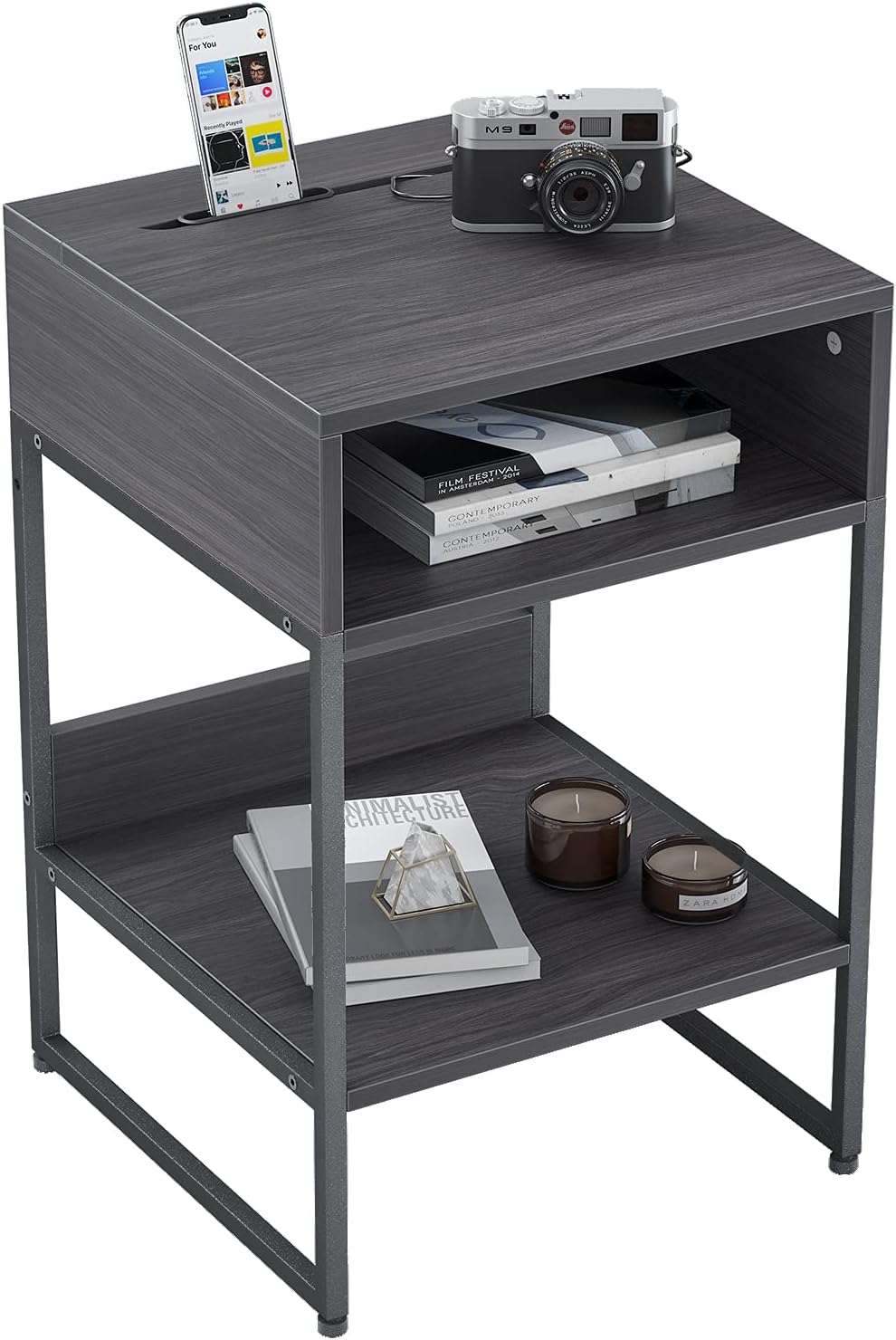 Black Side Table with Storage Compartment W99416