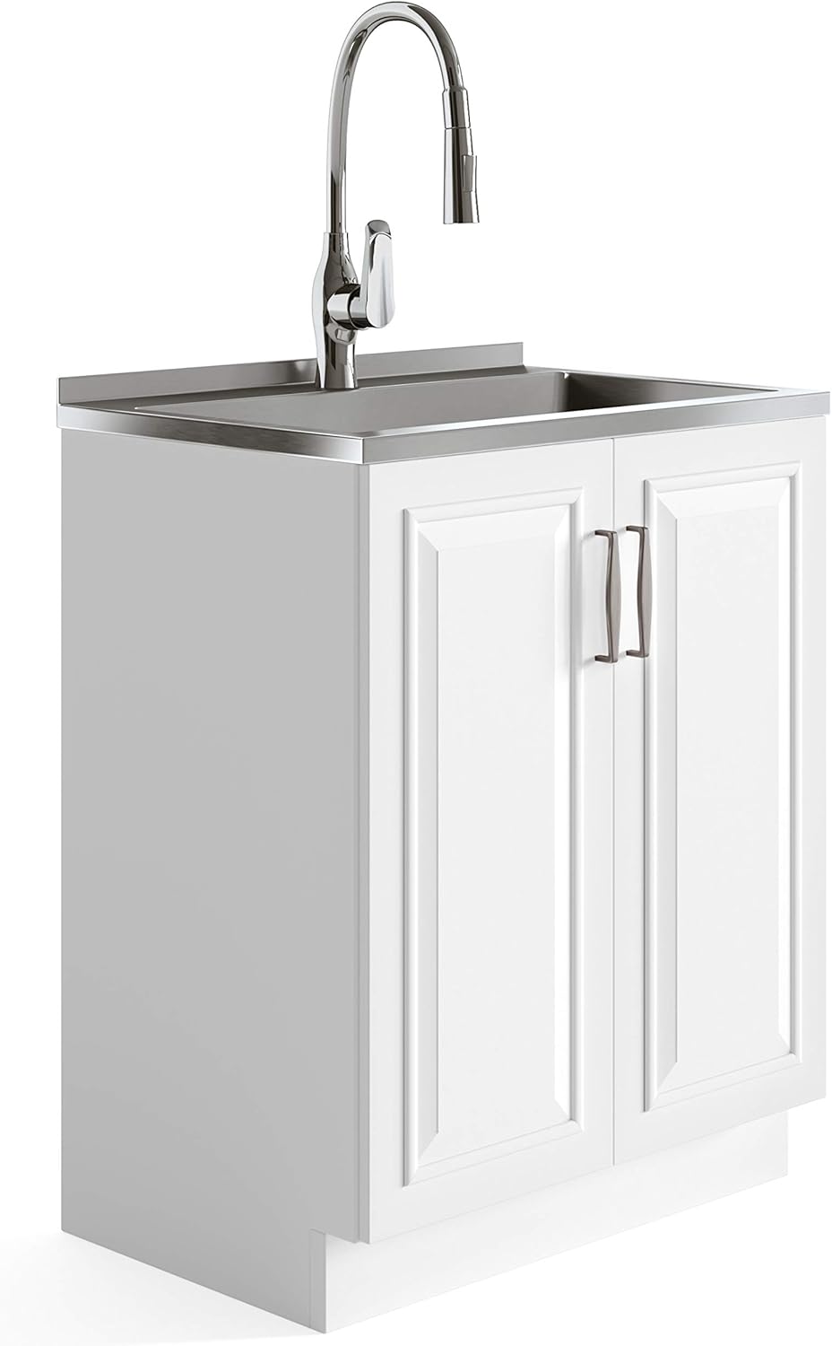 28 inch Laundry Cabinet with Pull-out Faucet and Stainless Steel Sink with 1 Storage Compartment M953
