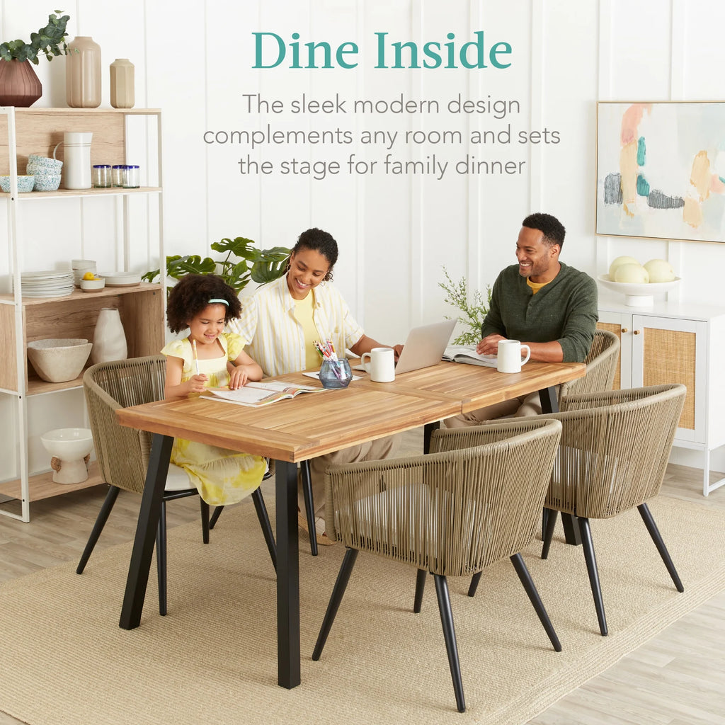 Rustic Acacia Wood Picnic Dining Table with Metal Legs L989376