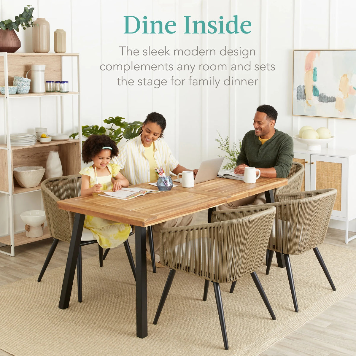Rustic Acacia Wood Picnic Dining Table with Metal Legs L989376