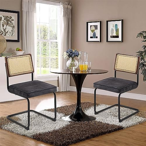 Velvet Accent Chairs with Rattan Upholstery and Cantilever Metal Base U324