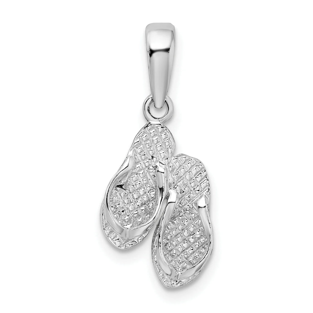 Sterling Silver Polished Textured Flip Flops Charm Pendant with Sterling Silver Cable Chain Necklace 18'' E663407