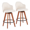 Cream Fabric Counter Stool With Walnut Bamboo Legs And Black Metal Footrest F528