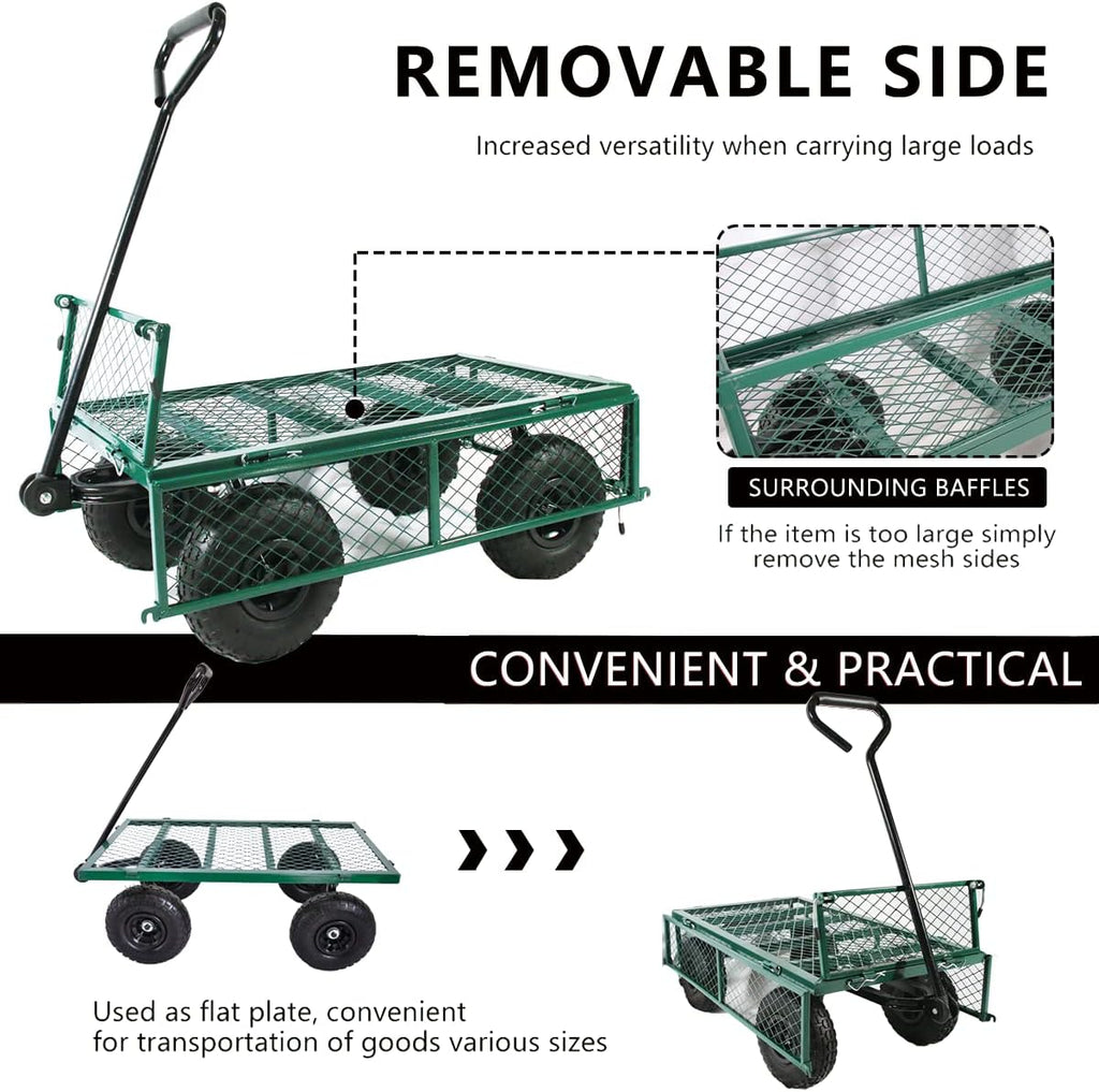 Green Heavy Duty Mesh Steel Utility Wagon with Removable Sides W5788