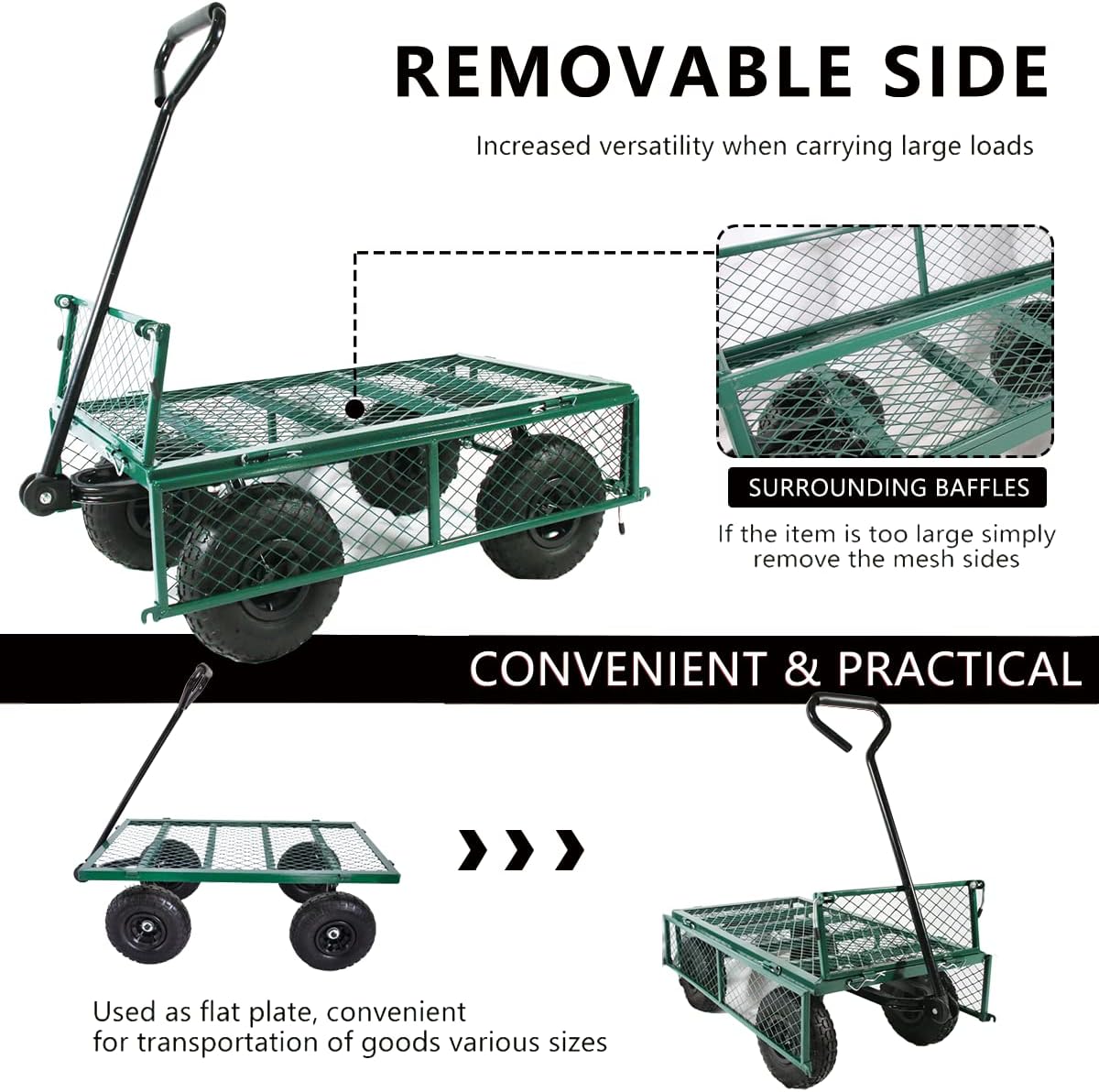 Green Heavy Duty Mesh Steel Utility Wagon with Removable Sides W5788