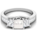 2.62 Cts Square Cut Halo Three Stone Pearl Gemstone 925 Sterling Silver Ring B7383