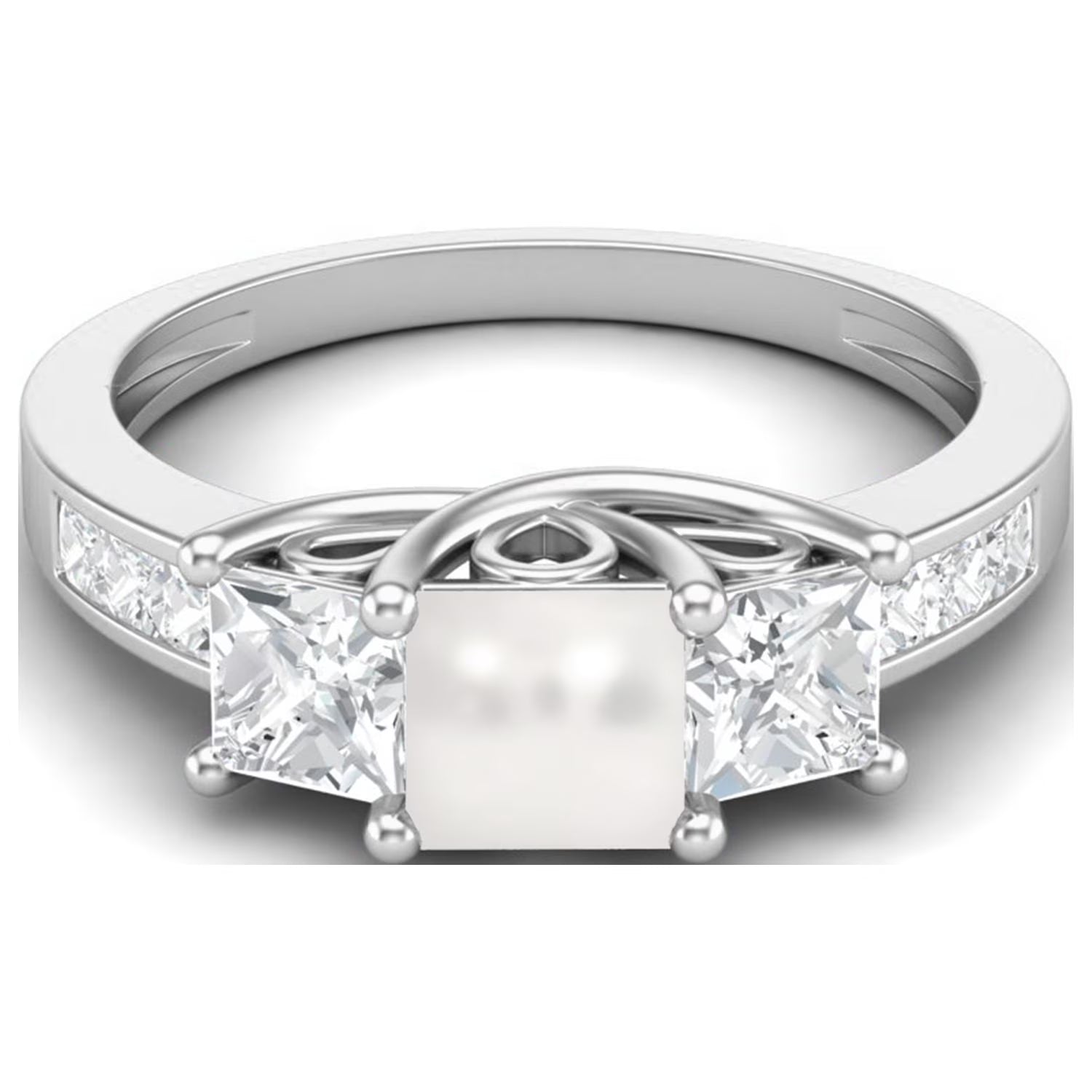 2.62 Cts Square Cut Halo Three Stone Pearl Gemstone 925 Sterling Silver Ring B7383
