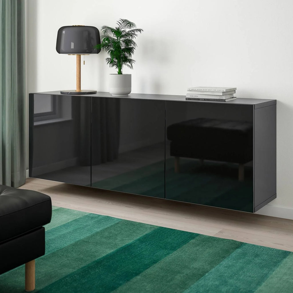 Wall-Mounted Cabinet Combination, Black-brown, High-Gloss X31739