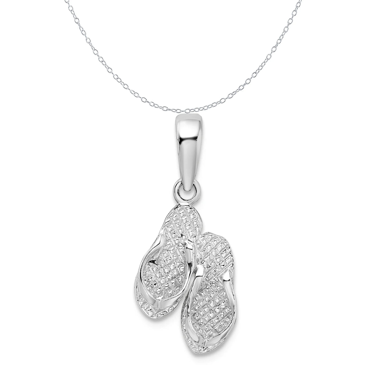 Sterling Silver Polished Textured Flip Flops Charm Pendant with Sterling Silver Cable Chain Necklace 18'' E663407