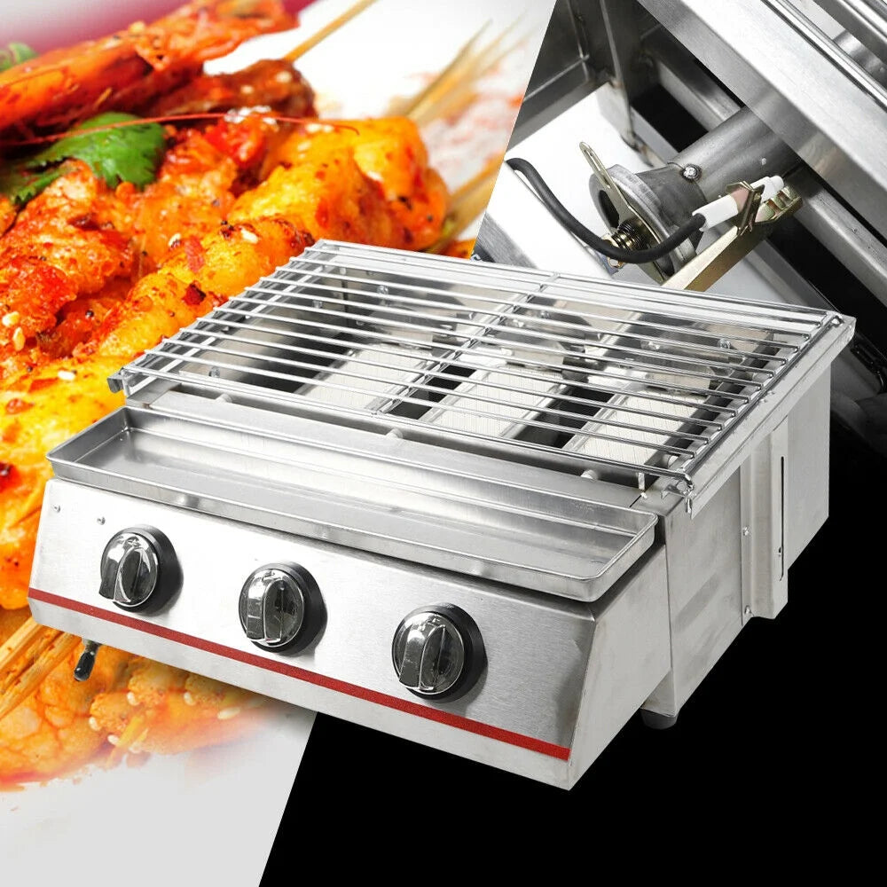 3 Burners Commercial Gas Grill Stainless Steel D657