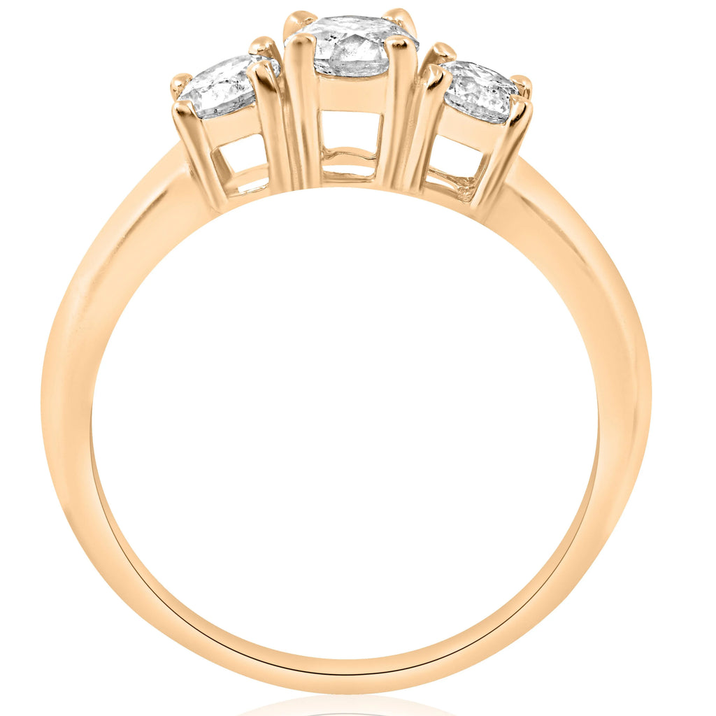 1ct Three Stone Diamond Engagement Ring 14K Yellow Gold E394