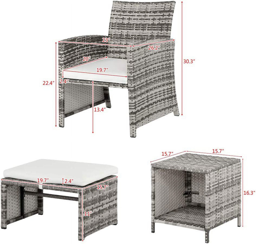 5 Pcs Wicker Rattan Cushioned Patio Sofa Set with Ottoman & Table E377732