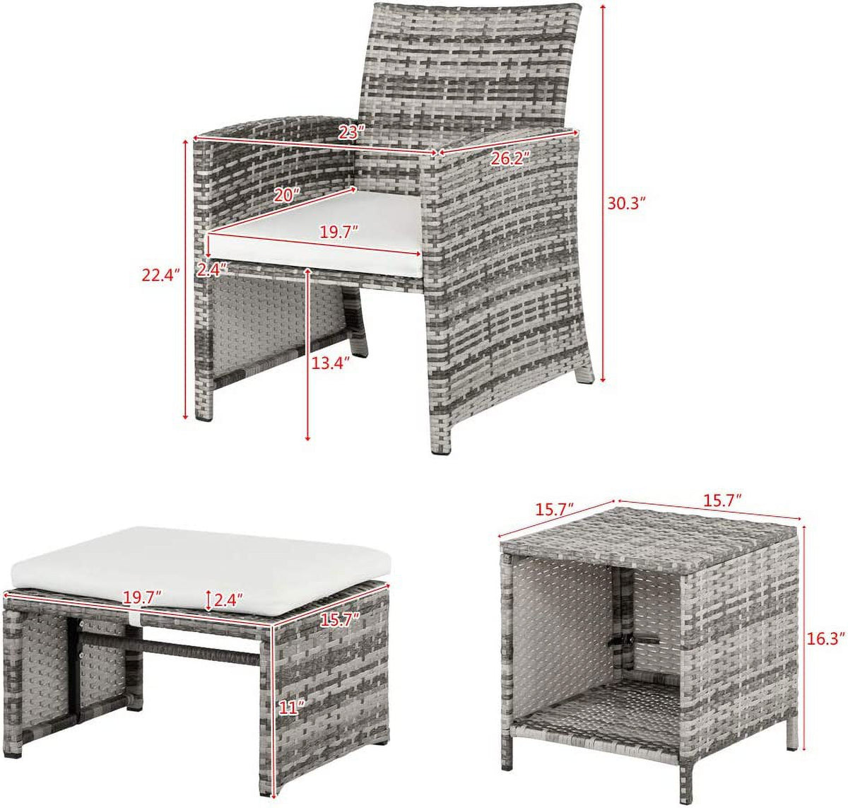 5 Pcs Wicker Rattan Cushioned Patio Sofa Set with Ottoman & Table E377732