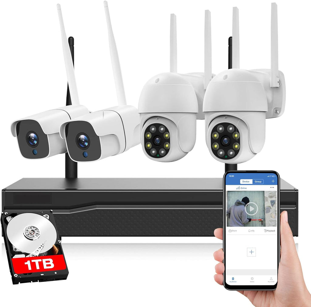8 Channel 2X IP Cameras 2X PTZ Cameras 1TB HDD Wireless Outdoor Security Camera System P317
