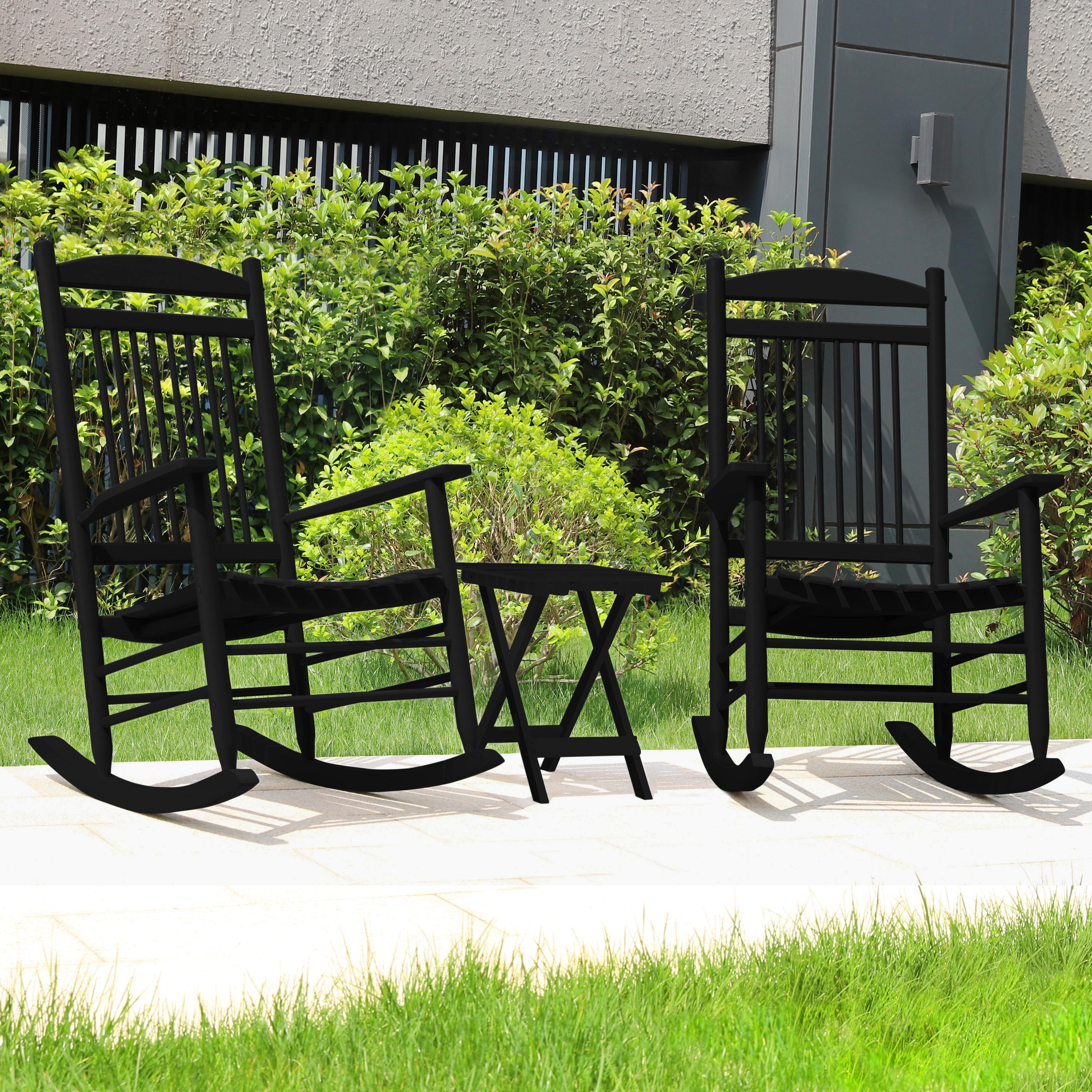 Black Wood Rocking Chair Set of 3 with Foldable Table Y348