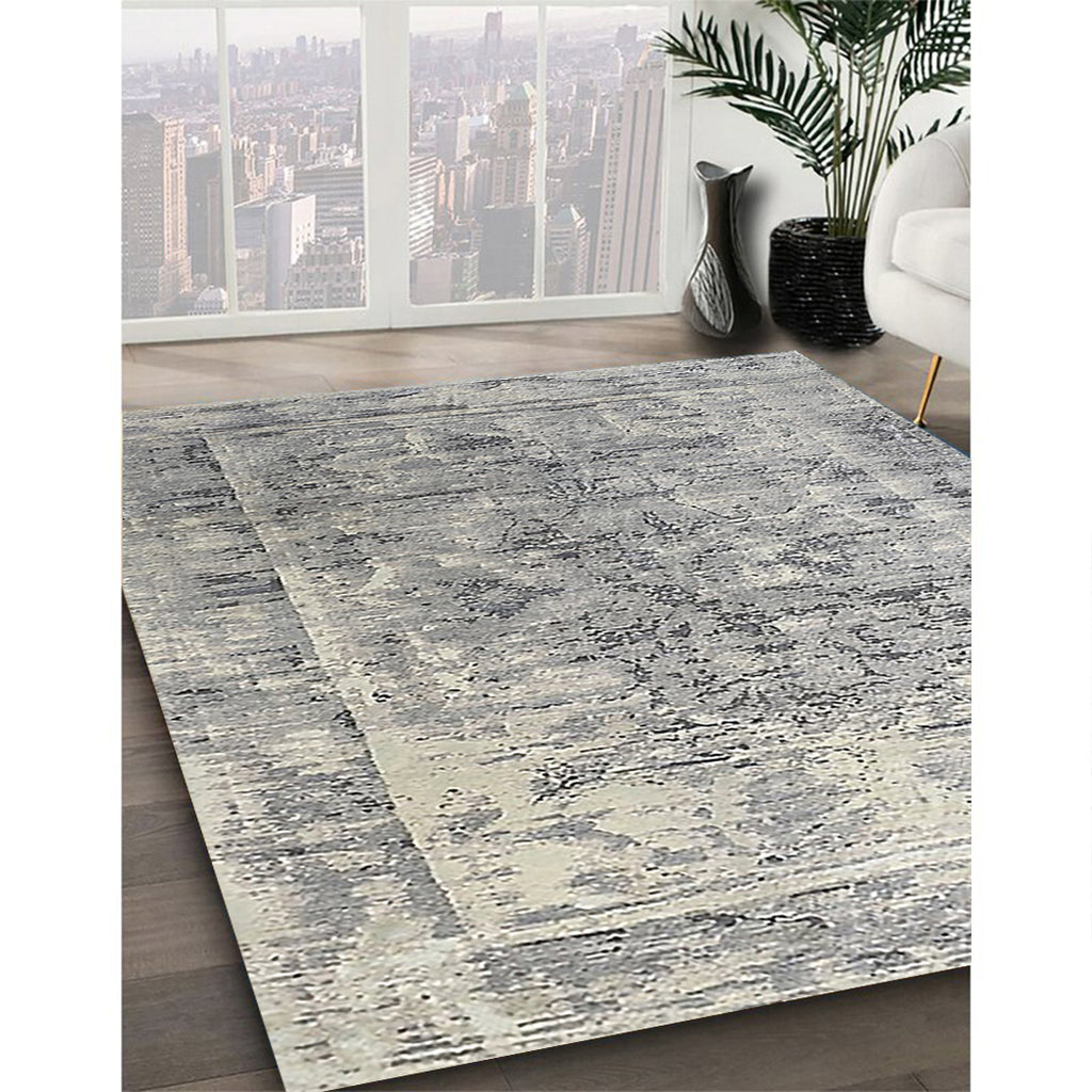Pale Silver Gray Rectangle Oriental Area Rug U2800