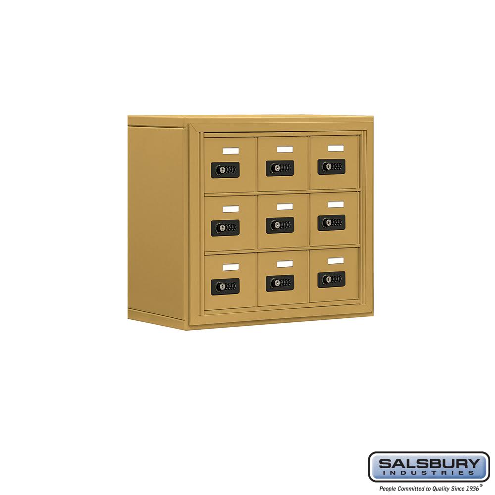 8 in. Cell Phone Storage Locker 3 Door High Unit Gold Surface Mounted Resettable Combination Z992082