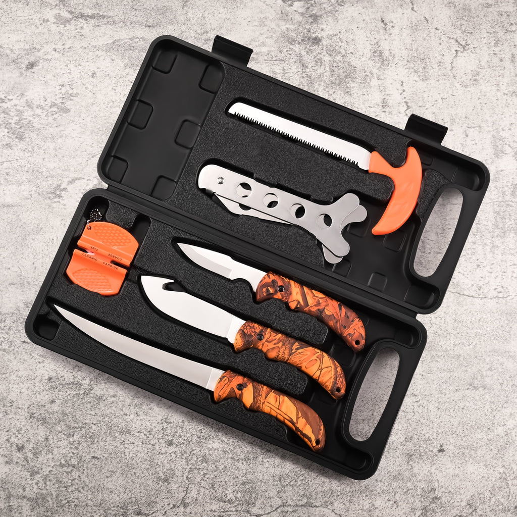 8 Pieces Hunting Deer Knife Set with Nylon Belt Sheath U200339