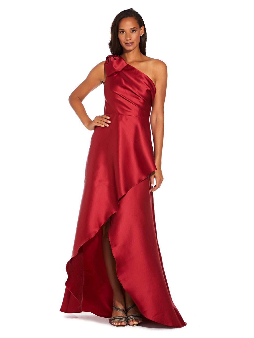 One Shoulder Bow Asymmetrical Hi-Low Gown U786