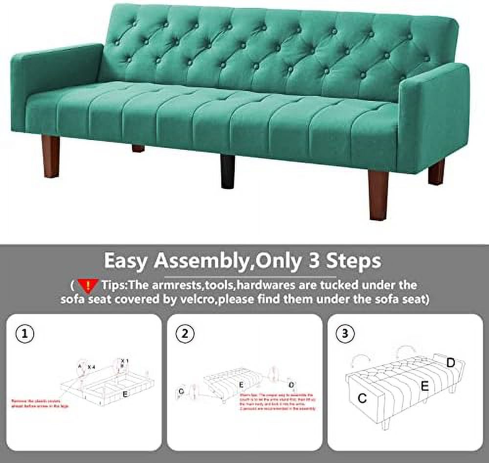 Linen Upholstered Futon Sofa Bed 74" Tufted 3 Seater Beige S38369