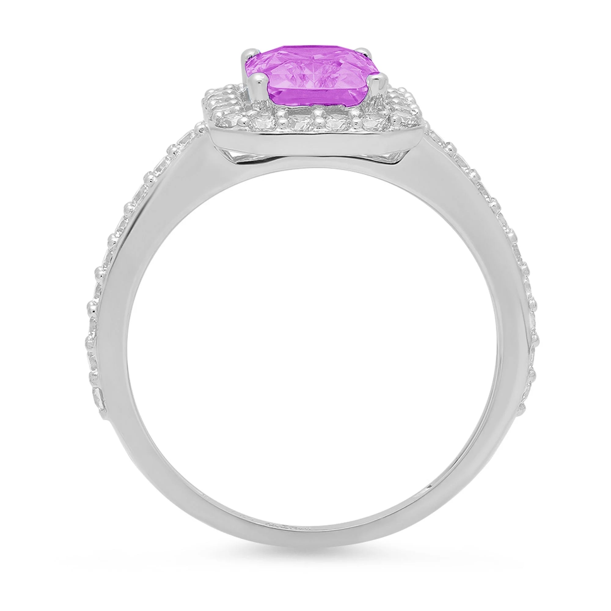 Emerald Cut Simulated Alexandrite Halo Ring, 18k White Gold, Size 3.75 O367