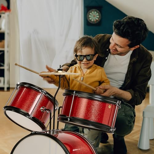 3-Piece Kids Drum Set with Throne Stool, Pedal & 2 Pairs of Drumsticks (Black) U60626