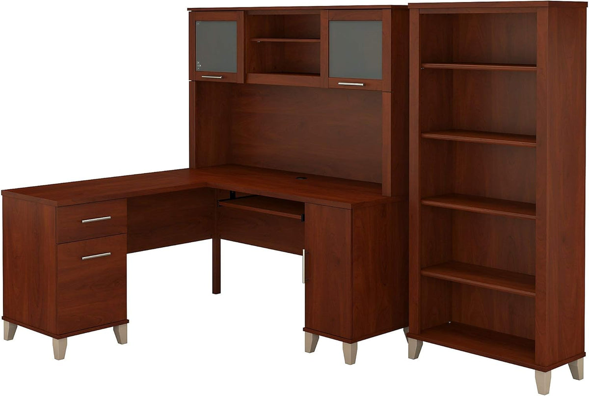 L Shaped Desk with Hutch and 5 Shelf Bookcase, 72W, Storm Gray C570476
