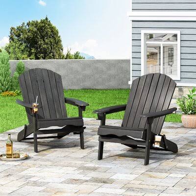 Dark Gray Solid Wood Folding Adirondack Chair P518146