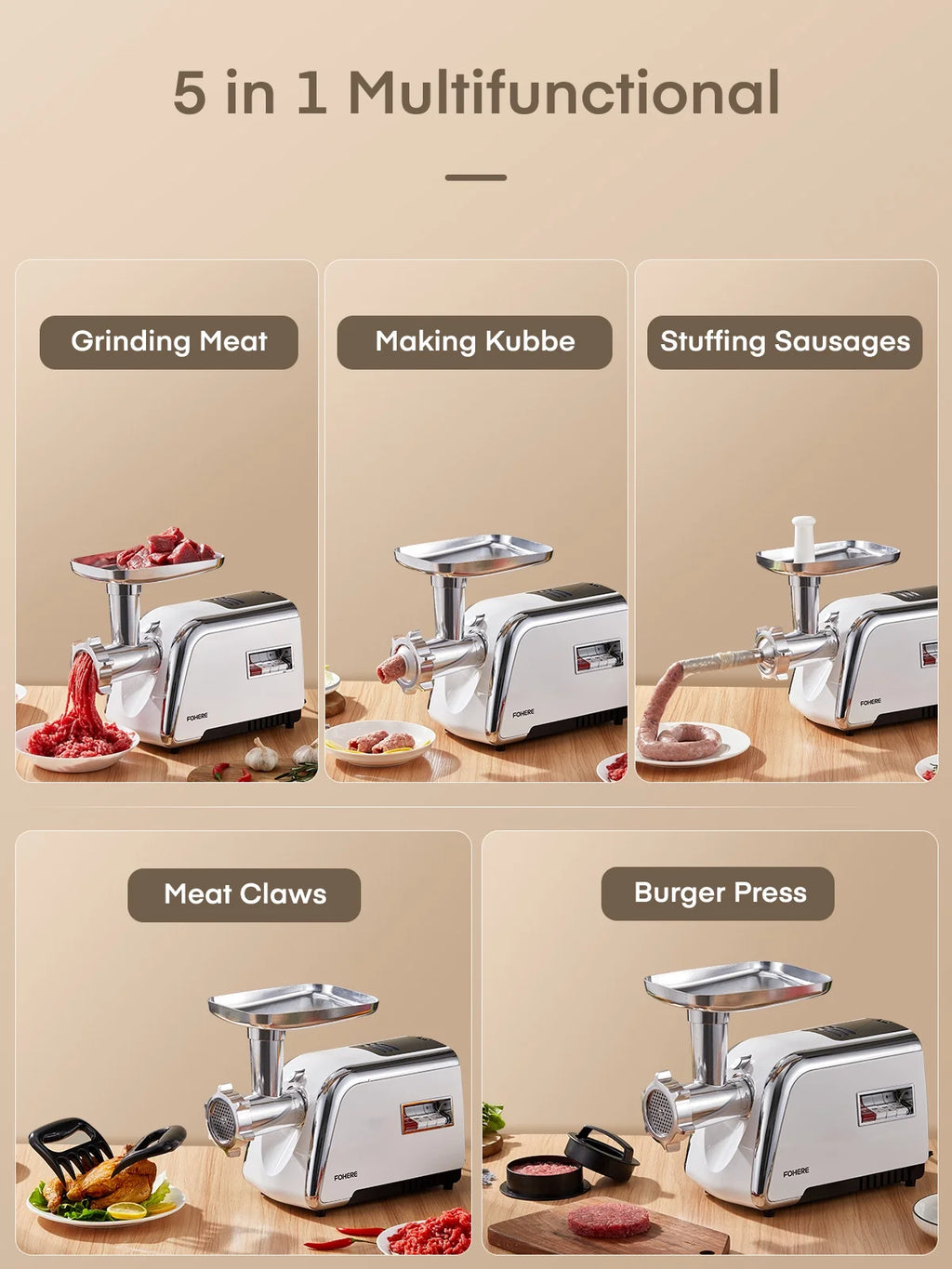 3000W Electric Meat Grinder with 4 Stainless Steel Plates & 3 Blades F670