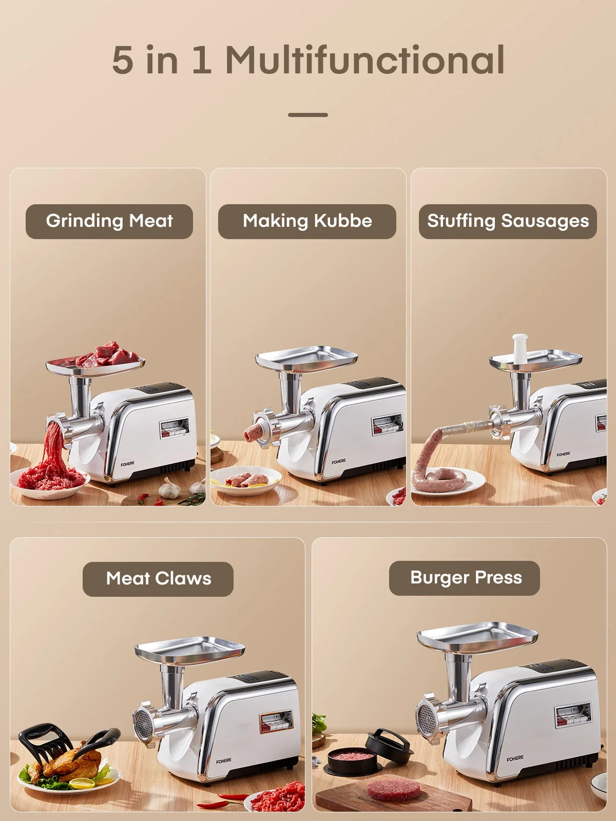 3000W Electric Meat Grinder with 4 Stainless Steel Plates & 3 Blades F670