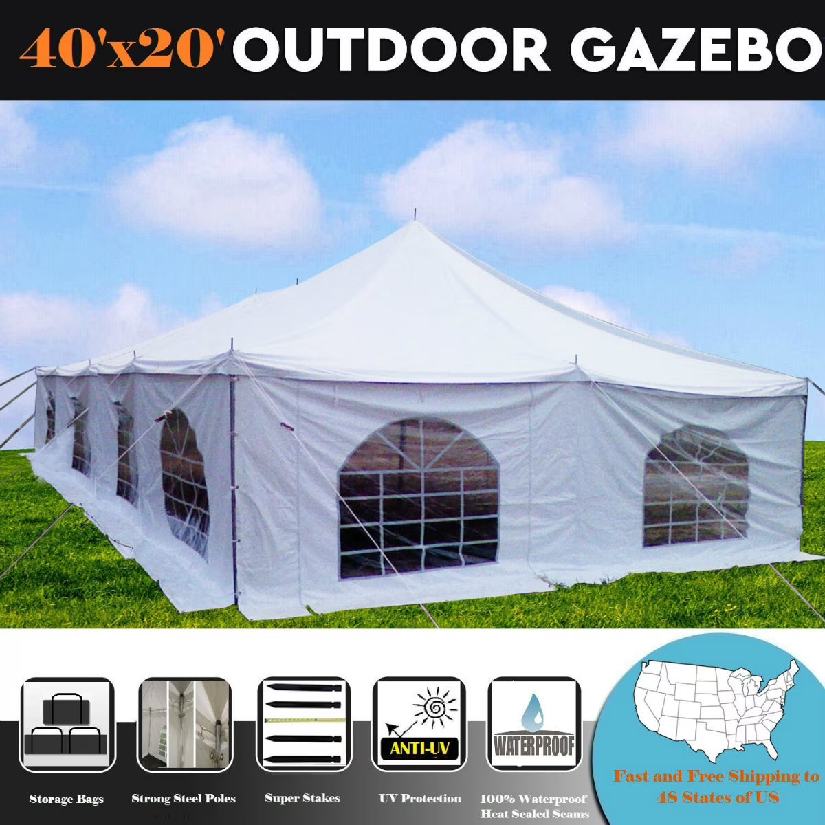 40'x20' PVC Pole Tent Party Wedding Canopy Shelter T7728